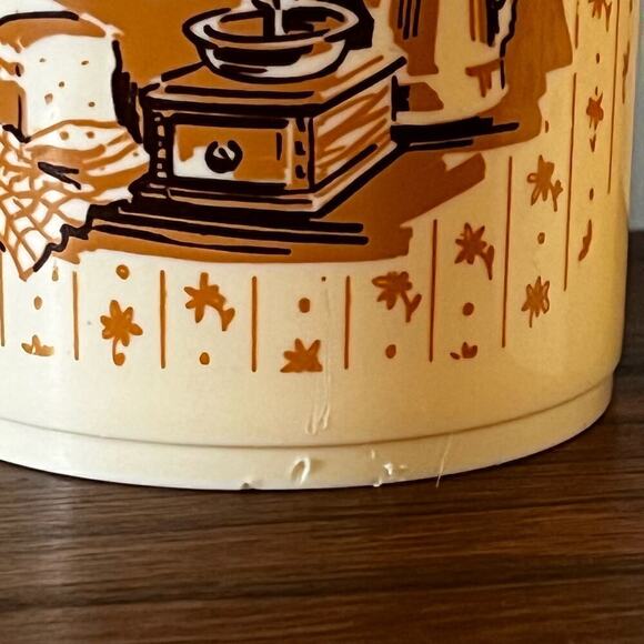 Vintage 70’s Plastic Container Crock Butter Tub with Lid Set of 2 Harvest Design - Picture 2 of 10